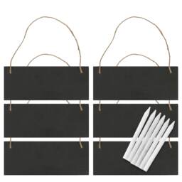 Nicola Spring Rectangle Slate Memo Boards with Rope & Chalk Pencils - 25cm x 10cm - Black - Pack of 6