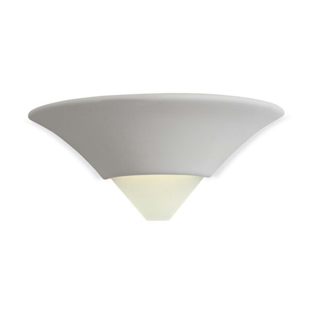 Ceramic 1 Light Indoor Wall Uplighter - 100W Unglazed, Acid White Glass, E27