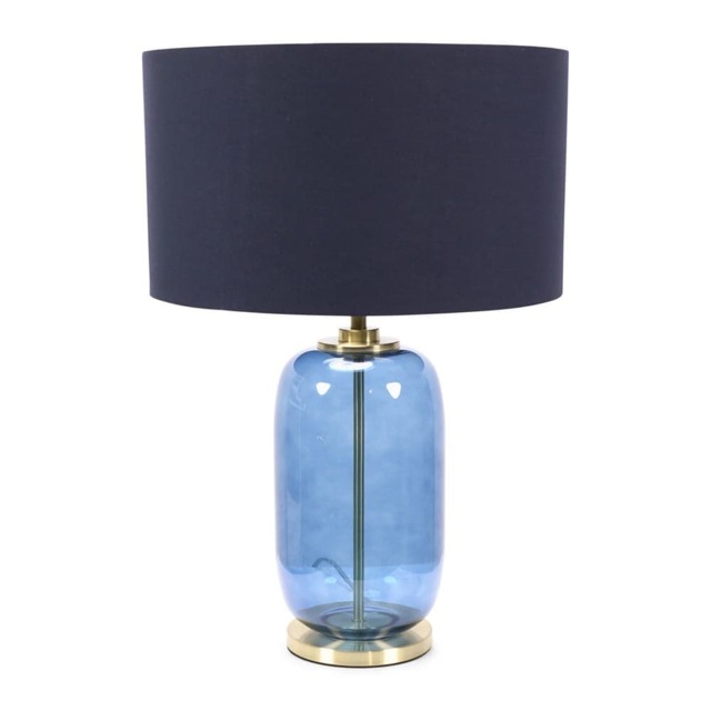ValueLights Leigh Navy Blue and Gold Table Lamp Navy Shade & Bulb Blue