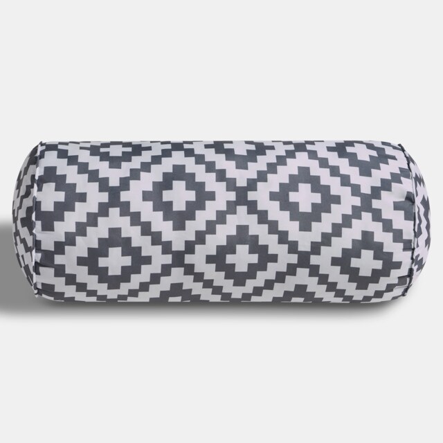 OHS Geometric Garden Bolster Cushion Outdoor Filled Pillow Back Neck Support Grey