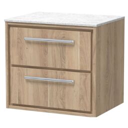 Balterley Longnor 2 Drawer Wall Hung Vanity Unit with White Marble Worktop, Light Oak, 600mm