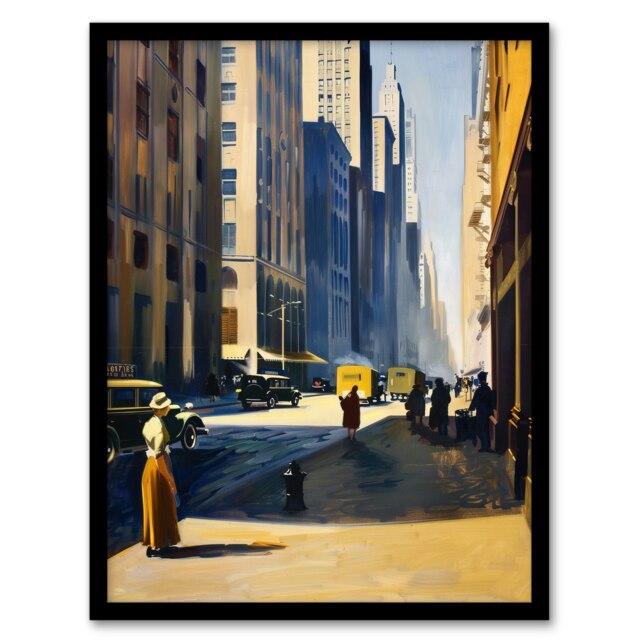 1930s 5th Avenue Street Hopper Style New York Black Framed Wall Art Print A4