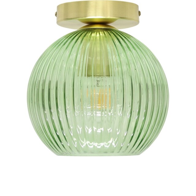 Betchley - Green Ribbed Glass Globe Satin Brass Ceiling Light Fitting