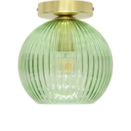 Betchley - Green Ribbed Glass Globe Satin Brass Ceiling Light Fitting