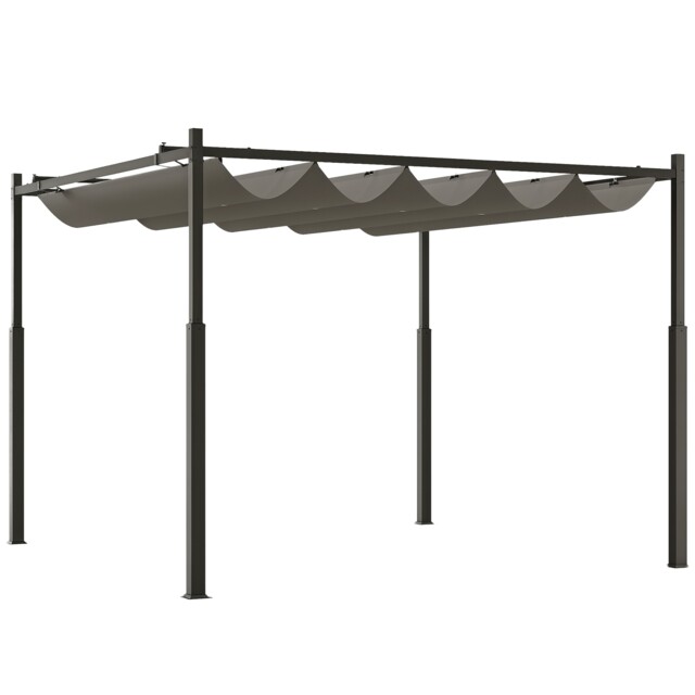 Outsunny 3 x 3(m) Pergola with Retractable Roof, 80mm Metal Column, Grey Grey 1