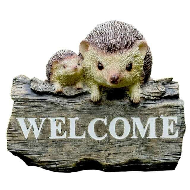 Welcome Hedgehog Garden Decoration Wood Effect Resin Novelty Hog Lover Gift