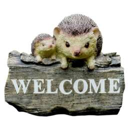 Welcome Hedgehog Garden Decoration Wood Effect Resin Novelty Hog Lover Gift