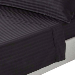 Homescapes Black Egyptian Cotton Satin Stripe Flat Sheet 330 TC, Double Black Double