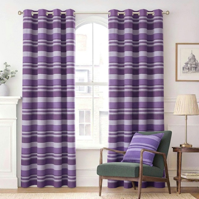 Homescapes Cotton Morocco Striped Mauve Curtain Pair - 167 x 228 cm