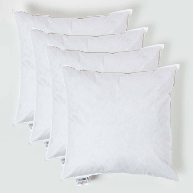 "Homescapes Luxury Duck Feather Cushion Pad Insert Inner 55 x 55 cm (22 x 22 inches) - Pack of 4 White 55 x 55 cm (22 x 22"")"