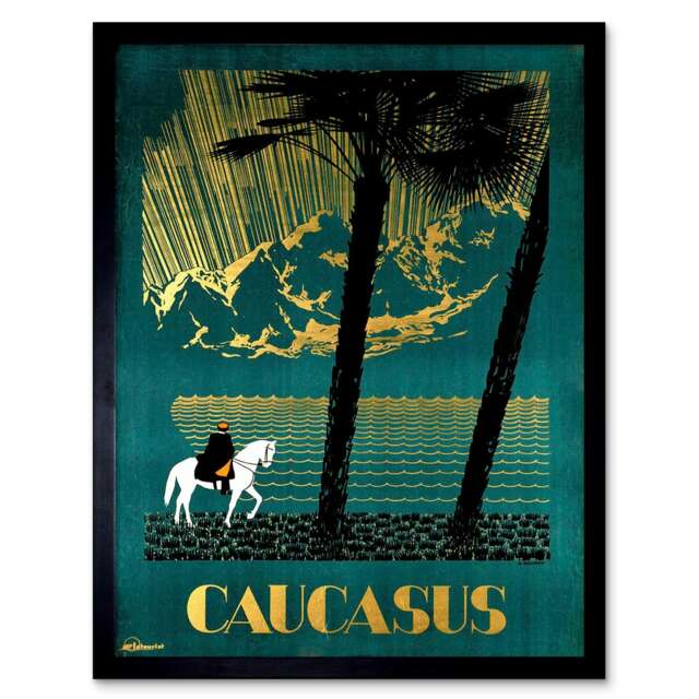 Caucasus Mountains Soviet Union Russia Lake Horse Framed Wall Art Print