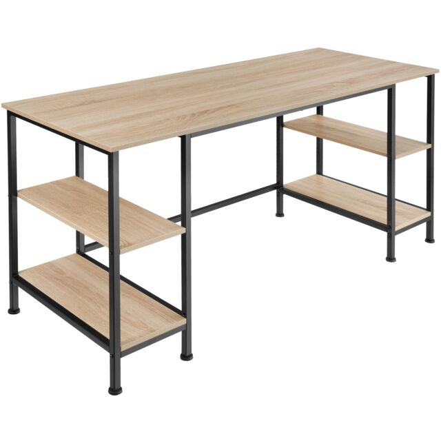 Desk Stoke - 2 side shelves with 2 storage compartments each Brown industrial wood light, oak Sonoma 137 x 55 x 75 cm 1