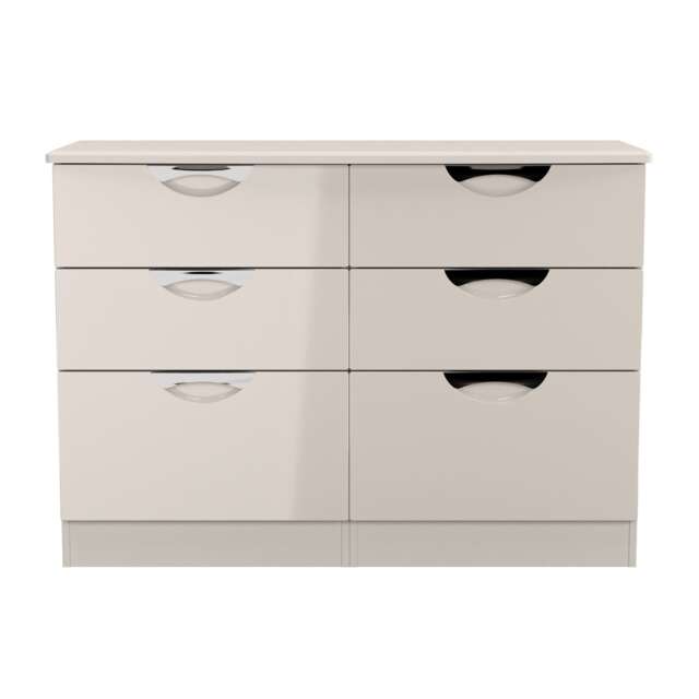 Holborn 6 Drawer Wide Chest of Drawers in Kashmir Gloss & Kashmir (Ready Assembled) Cream Kashmir Gloss & Kashmir