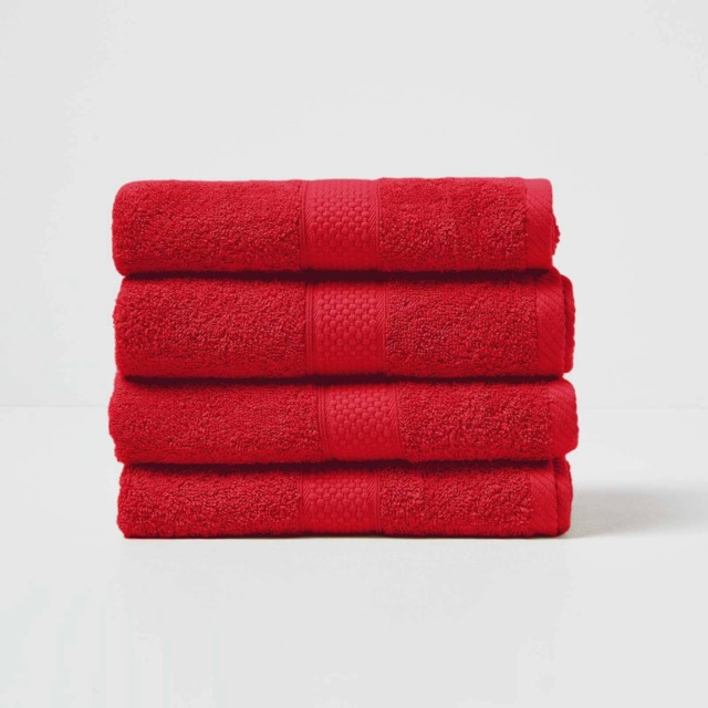 Homescapes Turkish Cotton Hand Towel Set of 4 - Red Red Hand towel 4