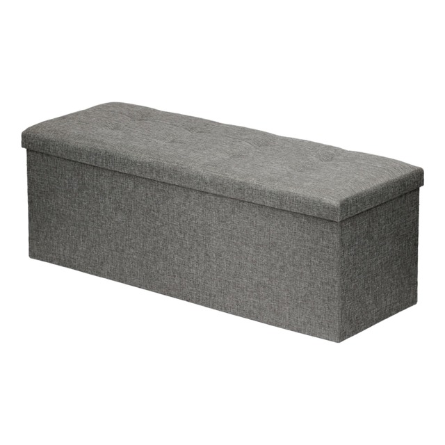Harbour Housewares Foldable Storage Ottoman - 111 x 37 x 39cm - Grey Linen