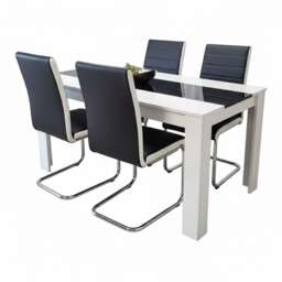 Modern White And Black Dining Table Set With 4 Faux Leather Chairs Dining Room Furniture