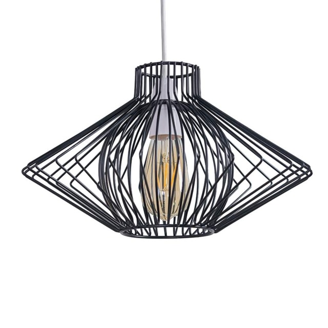 ValueLights Sinat Metal Painted Black Taper Ceiling Light Pendant and Bulb