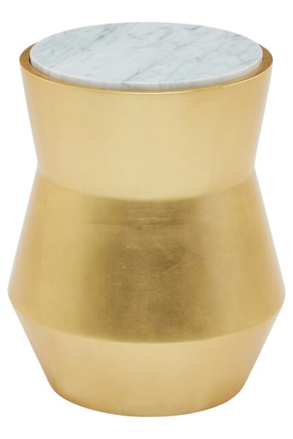Drum-Shaped Side Table,Golden Small Table,Decorative Hourglass Shaped Nesting Table,White Marble Slab Table Gold