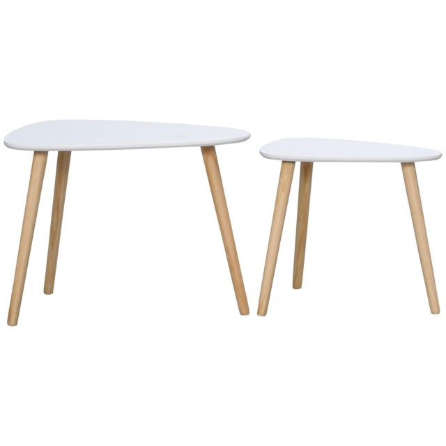 HOMCOM Nesting Coffee Table, Set of 2 Side Tables, Stacking End Tables with Solid Wood Legs, for Living Room Bedroom, White White