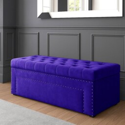 150cm Duke Ottoman Storage Box -Upholstered Blanket Box - Sapphire Blue Plush Velvet Multifunctional Storage Box