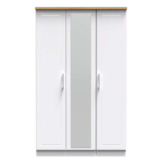 Norfolk Triple Mirror Wardrobe in White Ash & Modern Oak (Ready Assembled) White White Ash & Modern Oak