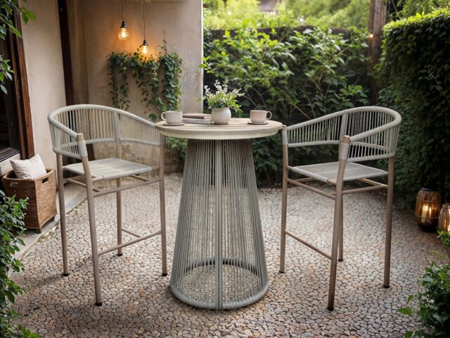 SOLACE+CO Hana Round Table & Lita Chairs Garden Bar Set White