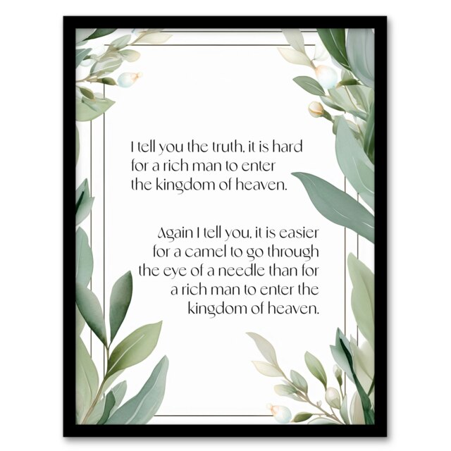 Matthew 19:24 Jesus Christ Bible Quote Black Framed Wall Art Print A8