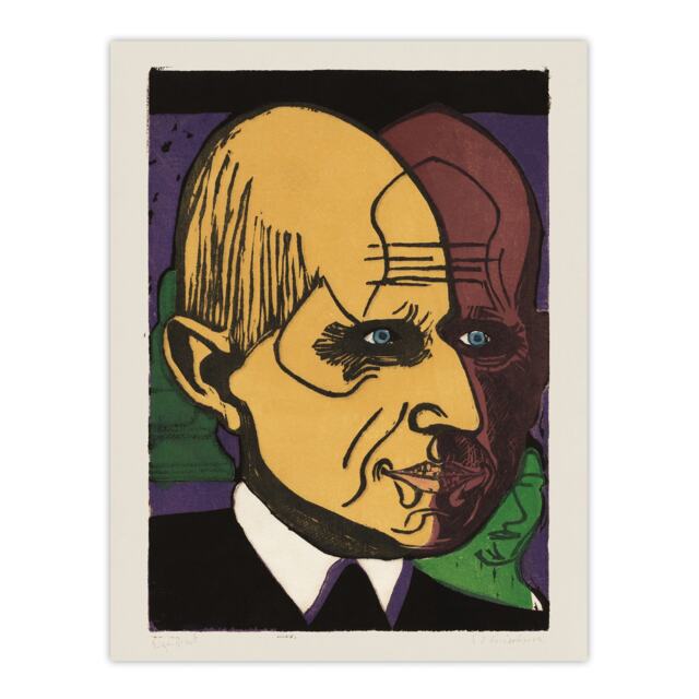Head of Dr Bauer Colourful Portrait Kirchner Wall Art Poster Print