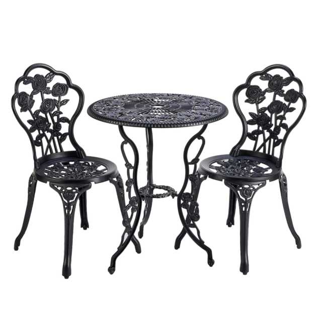 Bistro Set Outdoor Patio Garden Furniture Table and 2 Chairs Metal