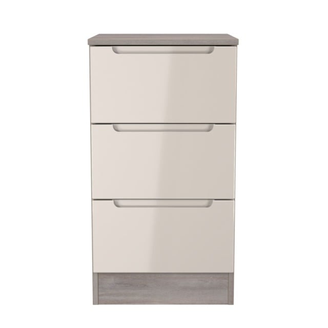 Lucca 3 Drawer Bedside Cabinet in Kashmir Gloss & Grey Oak (Ready Assembled) Cream Kashmir Gloss & Grey Oak