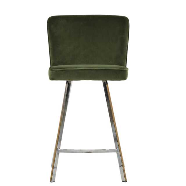 Lakeland Furniture Dartmoor Olive Green Velvet Chrome Fixed Leg Base 1 Bar Stool