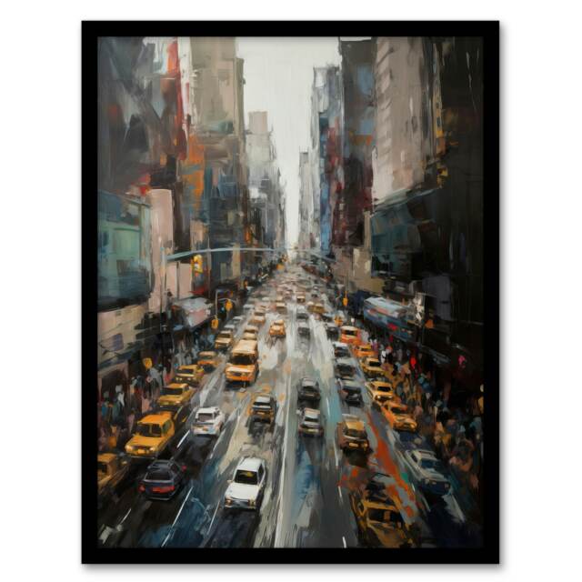 NYC New York Rush Hour Traffic Acrylic Black Framed Wall Art Print A4