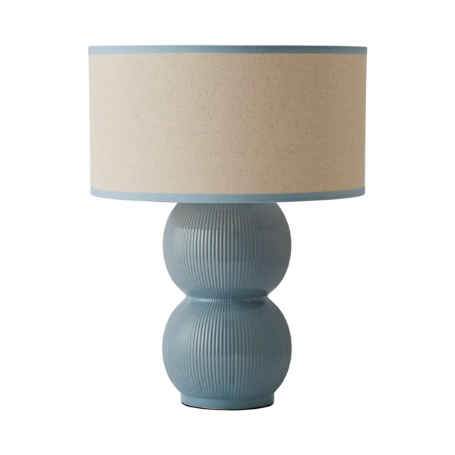 ValueLights Gemma Green Linen Trim Shade Ribbed Glazed Table Lamp Green