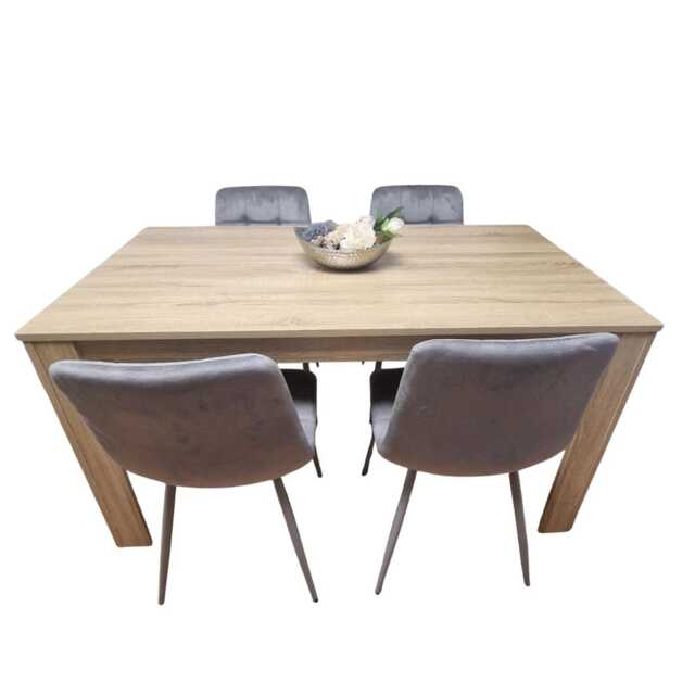 Dining Table and 4 Chairs Oak Effect Wood 4 Grey Velvet Chairs Dining Room