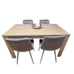 Dining Table and 4 Chairs Oak Effect Wood 4 Grey Velvet Chairs Dining Room