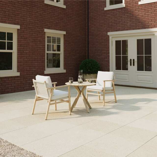 Charles Bentley Bistro Set Acacia and Weave Garden Furniture with Cream Cushions