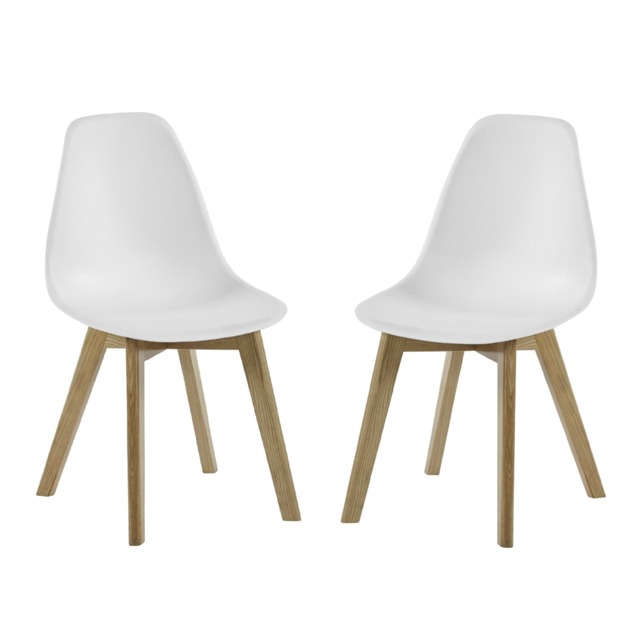 Alderley Premium White Plastic Dining Chairs with Wooden Legs - Set of 2