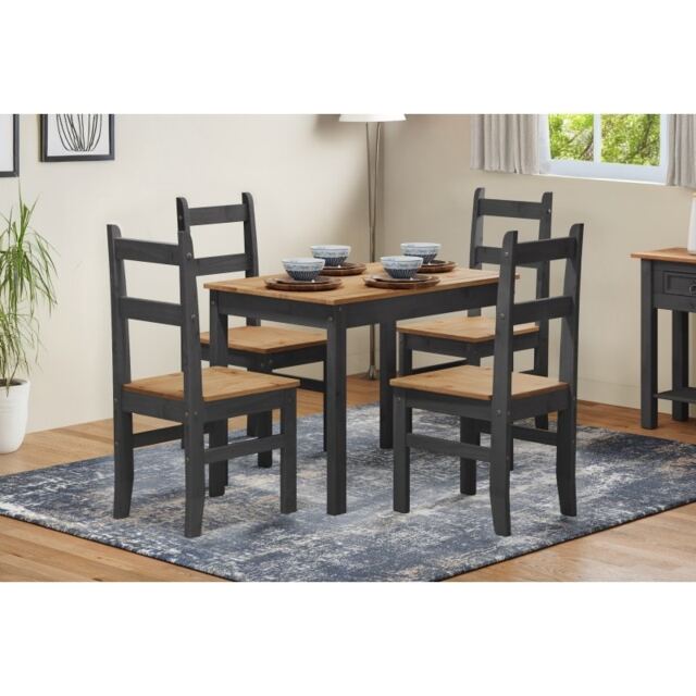 Mercers Furniture Corona Charcoal Budget Dining Set Table 4 Chairs Set Small Kitchen Solid Wood Mexican Pine Wooden Dark Grey