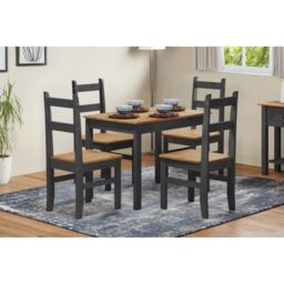 Mercers Furniture Corona Charcoal Budget Dining Set Table 4 Chairs Set Small Kitchen Solid Wood Mexican Pine Wooden Dark Grey