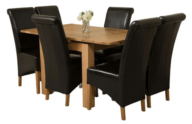 Richmond 90-150cm Oak Extending Dining Table and 6 Montana Leather Chairs Black Black