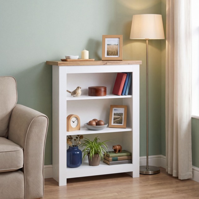 Vida Designs Arlington 3 Tier Bookcase Shaker Style Display Storage, White & Oak