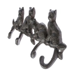 Homescapes Cat Tail Cast Iron Coat Hook Hanger with Cats on a Branch Design