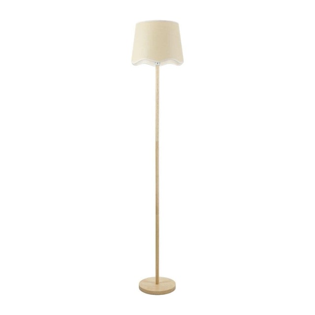 ValueLights Heather Light Wood Floor Lamp Scallop White Trim Shade and Bulb