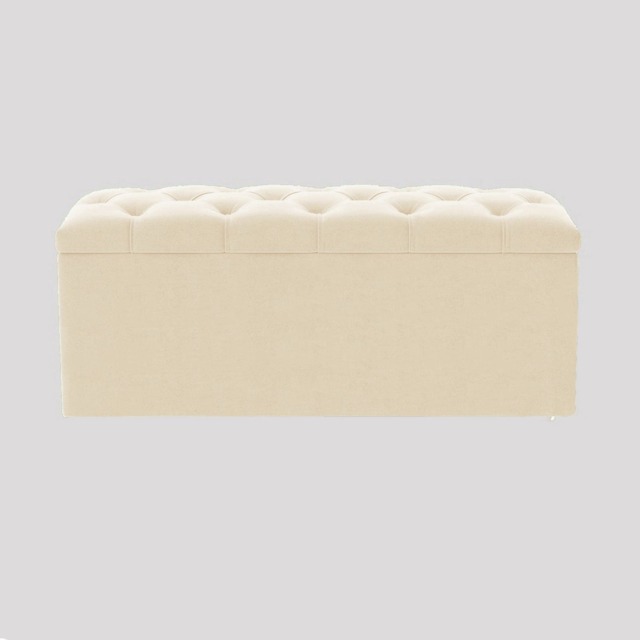 137cm Luna Chesterfield Ottoman Storage Box - Cream Plush Velvet Upholstered Blanket Box
