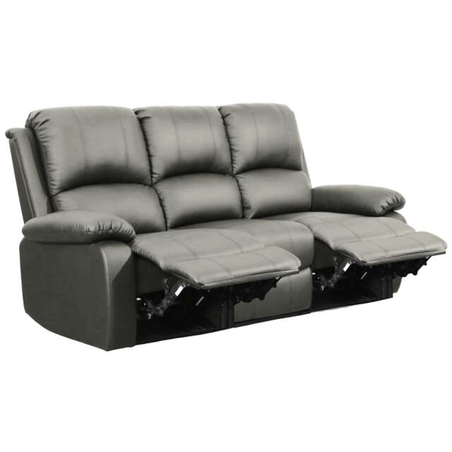 PU Faux Leather Reclining Sofa Suite With Armchair, 2-Seater Sofa And 3-Seater Sofa In Light Grey