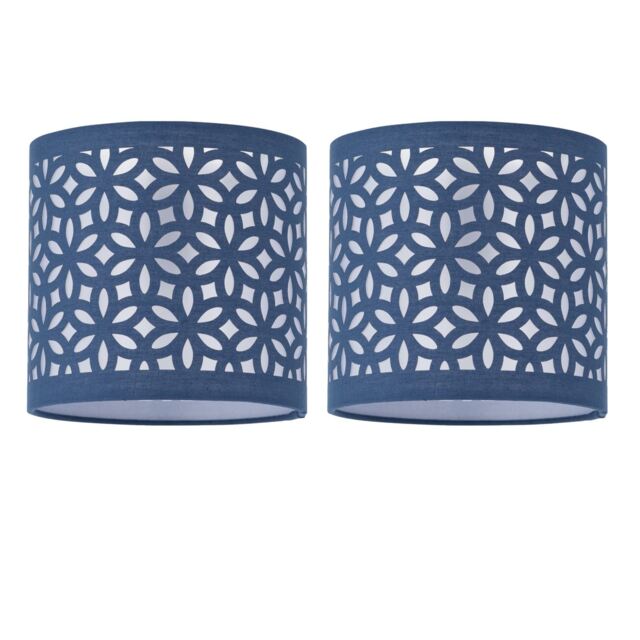 Set of 2 Navy Blue Laser Cut 15.5cm Table Lamp Shades Blue Small 2