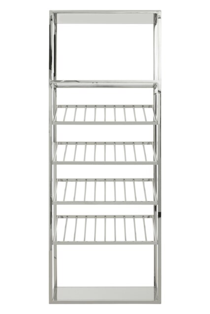 Unique Bar Shelf Unit,Silver Finish Bookcase Unit With Five Clear Glass Shelves,Display Unit For Decor Silver