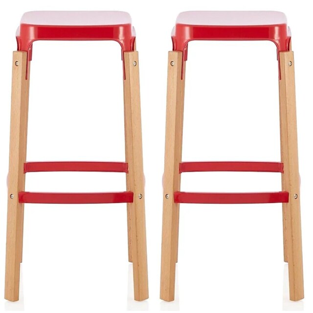 Pair of Metal & Wood Kitchen Bar Stools. Red Barstools Red