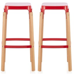 Pair of Metal & Wood Kitchen Bar Stools. Red Barstools Red