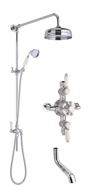 Balterley Traditional Shower Triple Exposed Valve with Rigid Riser Shower & Bath Spout Set - Balterley